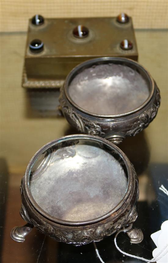 Pair of silver salts and box